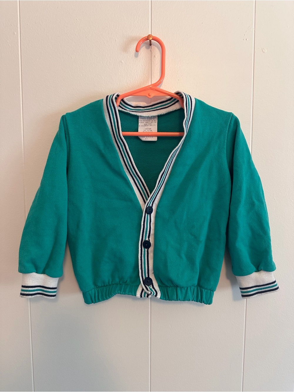 Size 4T (fits like 2-3T) Teal Button-Up Cardigan with Striped Trim